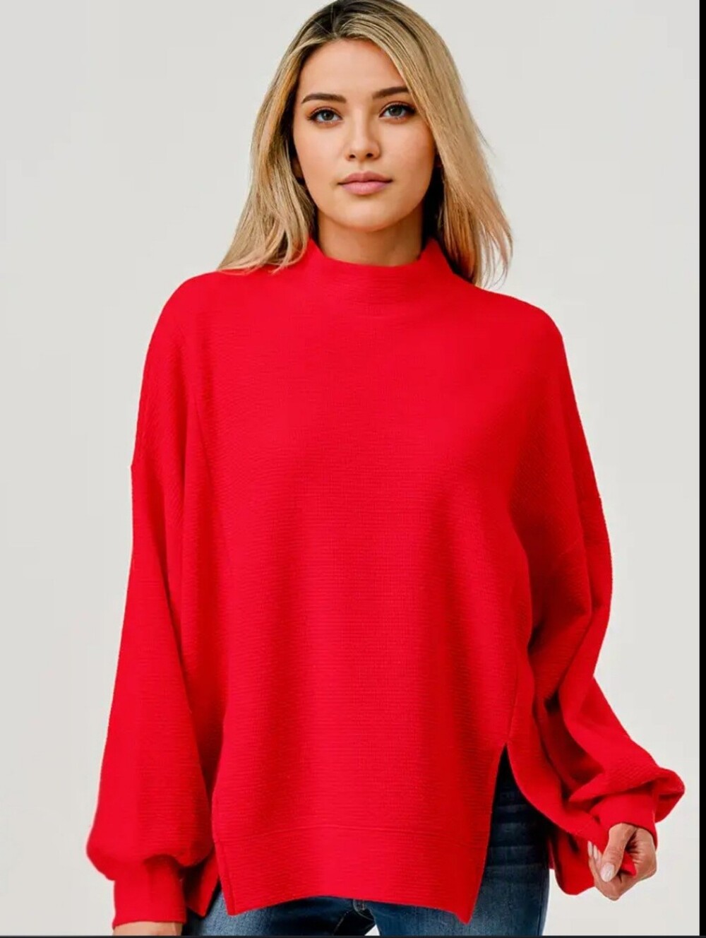 Très Bien Flame Red Oversized Mockneck Pullover Sweatshirt